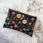 【再販】インド刺繍リボン　ポーチ［ブラック カラフル］
