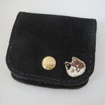 sale★フラップコインケース　猫　ブラック　三毛猫