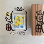 スタンプ　No. 5972プレゼント枠クマとトリ