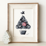 🎄A4ポスター　透明水彩画 「モノトーンクリスマス」モノトーンインテリア　クリスマスツリー　ブラック　クリスマスインテリア　クリスマスギフト　クリスマス　北欧インテリア　クリスマスポスター　