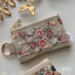 インド刺繍リボンポーチ 春が来た💐ベージュ♡カードケース💳 フェイクレザー　再販4