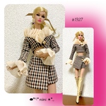 ♖й1327♖シフォンフリル付き黒×茶.ベージュガンクラブチェック セットアップ