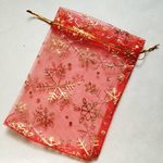 ［SALE10枚→15枚・残２ヶ］オーガンジー巾着(雪柄・赤)