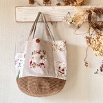 「願いを込めて」子供のお手伝い*毛糸かごバッグ*USAコットン*ヴィンテージ*刺繍