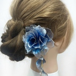 薔薇 「夢叶う」簪 ヘアピン Uピン ディップアート アメリカンフラワー ワイヤー 結婚式 ブライダル ウェディング バラ フラワー 大ぶり 青 透明感 綺麗 可愛い 花嫁 成人式 入学式 推し活