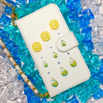 レモンのしずく 全機種対応オーダー制作スマホケース レジン 手帳型 白 チェーン付き