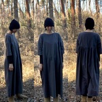 秋冬のギャザーワンピース123㎝丈グレー【受注製作】