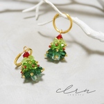 〝new〟◎アレルギー対応◎ 2WAY クリスマスツリーピアス　サージカルステンレス　フープピアス　316L クリスマスアクセサリー　ゴールド　ステンレスピアス　ツリー　クリスマス　ニット　