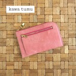 【SALE】育てる本革ミニ財布◇バフィング加工イタリアンレザー（ピンク）薄い 軽い L字ファスナー◇カード入れは10か所【かわつむ kawatumu】コンパクト財布 キャッシュレス L字財布 革 皮