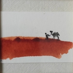 [ 超ミニミニ絵画•原画 ] 砂漠にラクダ • 煉瓦色の大地を歩く
