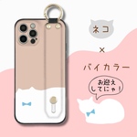 【iPhone Android ほぼ全機種対応】 クリーミィキャット ねこ×バイカラー 白ねこ ベルト付きTPUケース ron02-600