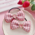 pink 千鳥柄　ツインリボン♡ ガーリー　ハンドメイド　リボン　ヘアゴム　キッズ　大人
