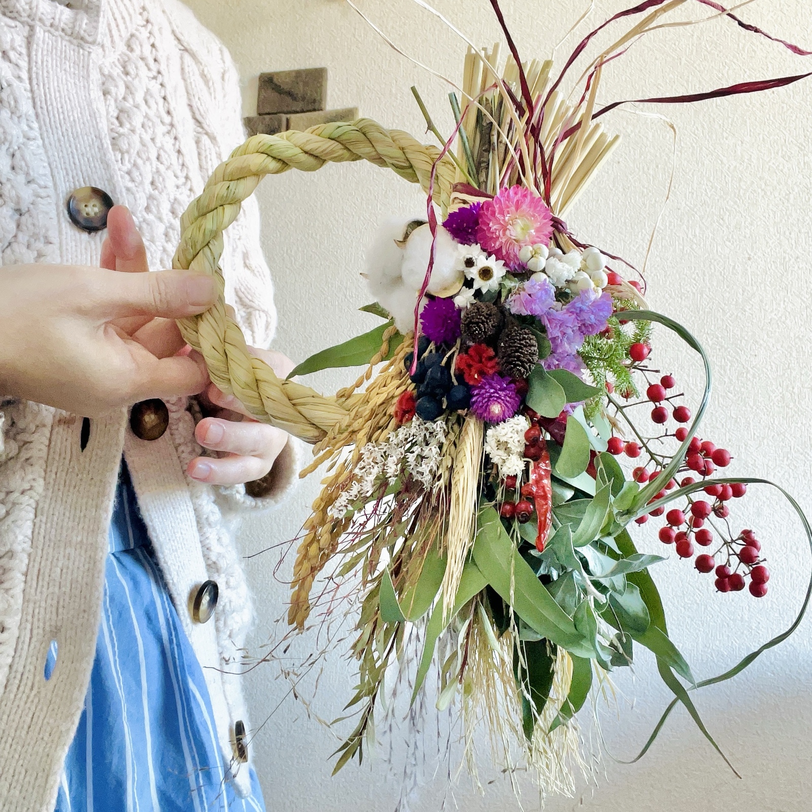 スワッグになるしめ縄 向き4種類 しめ縄 しめ縄リース しめ縄