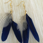 羽根ピアス(ネイビー×シマ)