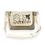 カーキとベージュ帆布の猫boxerフラップショルダーバッグ