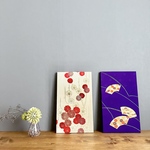 ※50×30センチ　大きな着物のファブリックパネル 輝く紅白の梅に扇子（2枚セット）着物リメイク　インテリア  Kimono fablic panel interior  正月飾り　和室　壁飾り