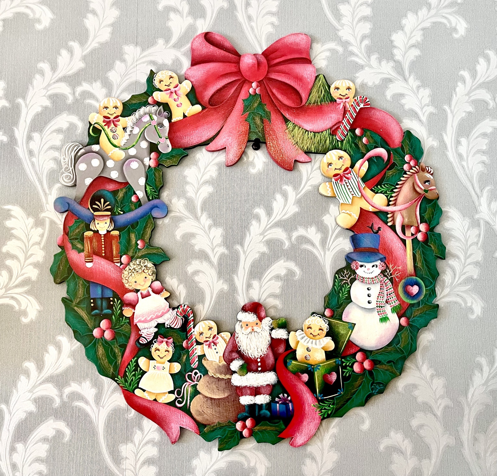 トールペイント。クリスマスリース。リース。 トールペイントのピンクのクリスマスリース リース アトリエ