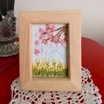 ミニ刺繡フレーム　菜の花と桜の風景