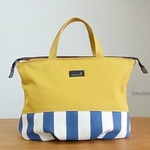 【Sale!】ぽってりファスナートート(musturd x turquoise stripe）