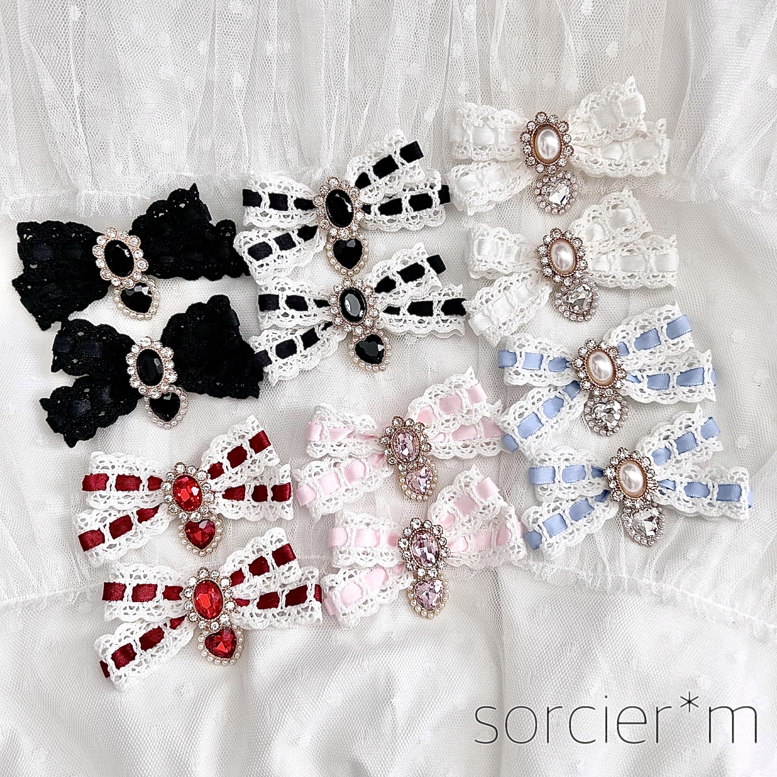 はしごレース ♡ ロリィタ リボン ヘアクリップ ハシゴレース