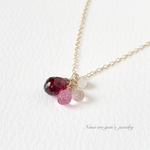   ＊訳あり＊14kgf garnet × 3stones necklace