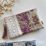 new🕊️インド刺繍リボン華やかポーチ purple💜用途いろいろ！　クリスマスプレゼント　贈り物に♡