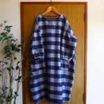natural*コットンネルグレー×紺ブロックバルーンOP