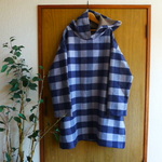 natural*コットンネルグレー×紺ブロックlongパーカー