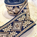 [50cm] インド刺繍リボン　ファブリックBネイビー