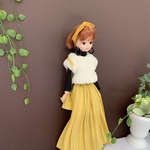 ⭐︎サテンプリーツロングスカート　イエロー　リカちゃん服　リカちゃんアウトフィット