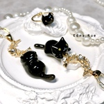 🐈‍⬛Black×Moon🌙ネックレスとリングセット(フリーサイズ)サージカルステンレスリング じゃれ猫 レジン