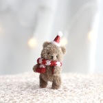 ハッピーホリデー クマさん ミニチュア テディベア クリスマス ブラウン ボーダーマフラー