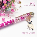 パグ　犬　イニシャルチャーム　No.2485  ハーバリウムボールペン