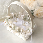 リングピローかご　挙式　ウェディング　結婚式　リングピロー　かご　カゴ　持ち手つき　バスケット　くすみカラー　くすみブルー　青　サムシングブルー　アンティークカラー　紫陽花　あじさい