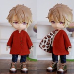 レンガ調赤　袖まくりカーディガン（ねんどろいどどーるオビツ11共有サイズです）