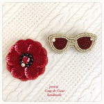 T様専用ページ　Red Flower /Sunglasses ビーズ刺繍ブローチ