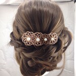 水引のヘアクリップ　４連フラワー☆ピンクベージュ×ブラウン