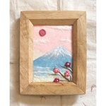 ・額付・和紙ちぎり絵『日の出富士(ピンク)』ミニミニサイズ原画