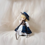 (ネイビーブルー)Xmasbear color、フリルりぼん付きミニハット【オビツ11 / ob11 / あまむす / お洋服　/ ドール服/ ハンドメイド/ 服/ オビツ11服】
