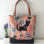 猫☆和柄ラミネート×合皮 トートバッグ