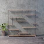 wood iron shelf 1115*1200*225〈グレー〉アイアン 棚 ラック シェルフ 鉄 木 収納棚 ウォールシェルフ オープンラック 両面棚 商品棚 デイスプレイ