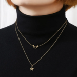 【MNS04】 YG ≪316Lステンレス≫月と星　2連ネックレス／アレルギー対応　付けっぱなしOK　色落ちしない  　プレゼント　ギフト