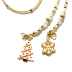 ホワイトクリスマスのビーズ織りマスク／メガネチェーン クリスマスアクセサリー