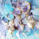 ✴︎ 揺れる 人魚姫 の 耳飾り ／ アルコールインク インクアート アシンメトリー ピアス / イヤリング  紫 ラベンダー 水色 青 ブルー 