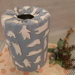 【ミルク缶カバー】　しろくま柄　パステルブルー　【ちょい訳あり品です】