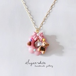 🍩🧸 Donut chocolate necklace ✵ ぷくぷくドーナッツチョコリースのクマさん首飾り 《 茶クマ 》ネックレス  ペンダント  バイカラー