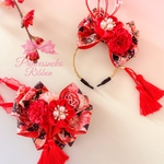 お正月🎍👘ペット用カチューシャ&チョーカーセット💖和柄①💖帯💖着物🎀 