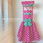 ◎ash・・さまオーダー品    ～strawberry ～　ピンクの水玉 オーダーエプロン&三角巾（150cm）\モダンチェックブラックの三角巾(大人サイズ)