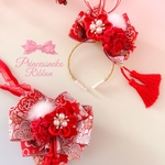 お正月🎍👘ペット用カチューシャ&チョーカーセット💖西陣織👘金襴①💖帯💖着物🎀 和柄
