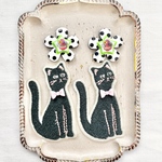 ❤️再販❤️黒猫ちゃんのピアス　イヤリング　　昭和レトロ　レトロポップ　ファンシー　大ぶり　ピンク　ねこ　個性的　メルヘン　アニマルアクセサリー